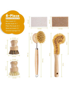 Juego de cepillos de limpieza DEBETOOL 6 piezas de bambú 2