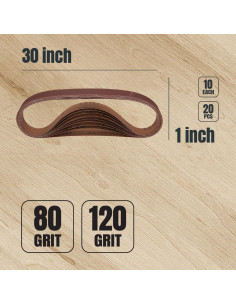 Cintas de Lijado 1x30" POWERTEC 80/120 Granos - 20 Piezas 2