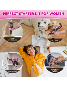 Combo de Herramientas Eléctricas Rosa POPULO - Taladro 12V, Destornillador y Kit 2