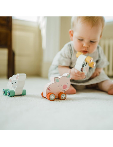 Animales de Granja de Madera con Ruedas Orange Tree - Oveja, Cerdo y Vaca