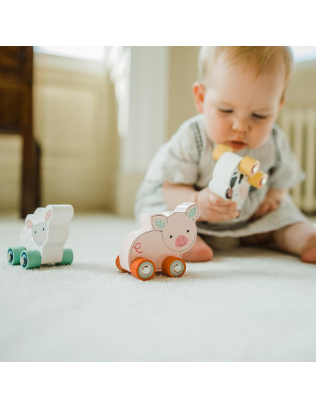 Animales de Granja de Madera con Ruedas Orange Tree - Oveja, Cerdo y Vaca
