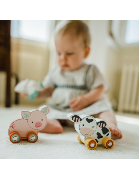 Animales de Granja de Madera con Ruedas Orange Tree - Oveja, Cerdo y Vaca