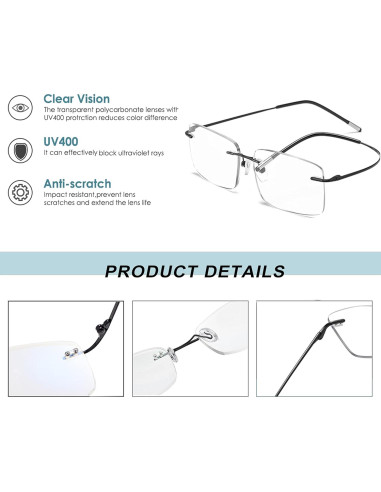 Gafas de lectura sin montura HIYANJN con filtro luz azul 1.0x