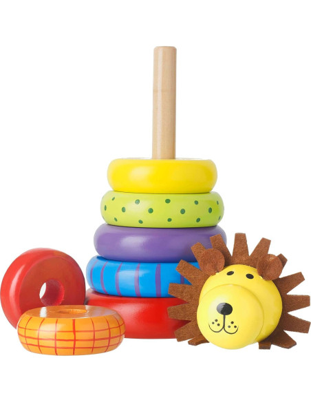 Anillo Apilable de Madera León - Juguete Educativo 12m+