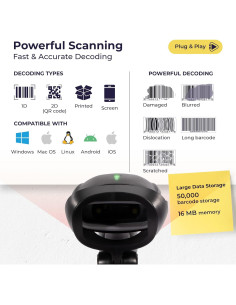 Escáner de Código de Barras Inalámbrico Volcora Negro 1D/2D 2