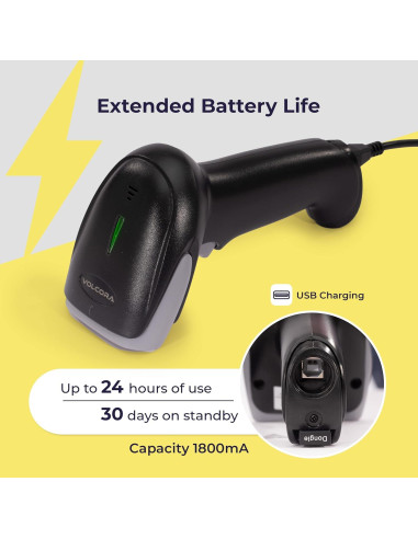 Escáner de Código de Barras Inalámbrico Volcora Negro 1D/2D