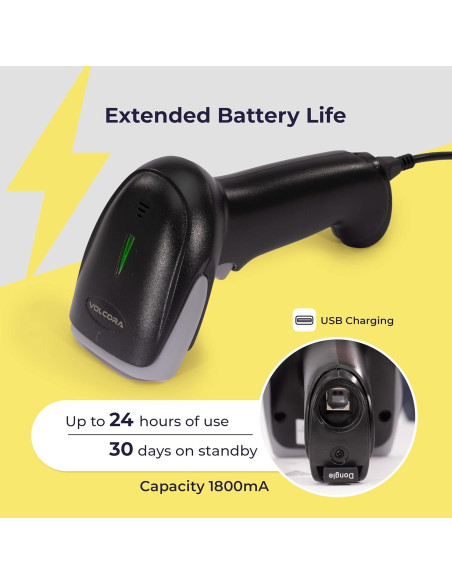 Escáner de Código de Barras Inalámbrico Volcora Negro 1D/2D