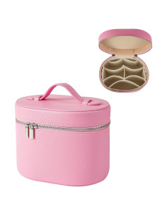 Bolsa de Maquillaje Rosa PU Impermeable con Divisores 20.3x14.5cm