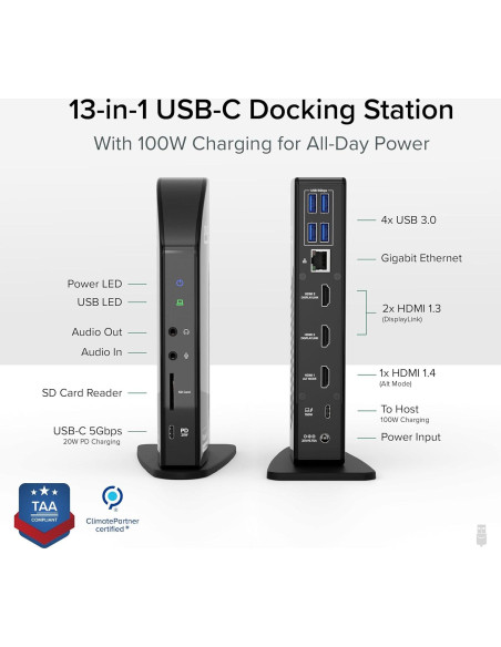 Estación de Acoplamiento Plugable 13 en 1 USB-C 100W