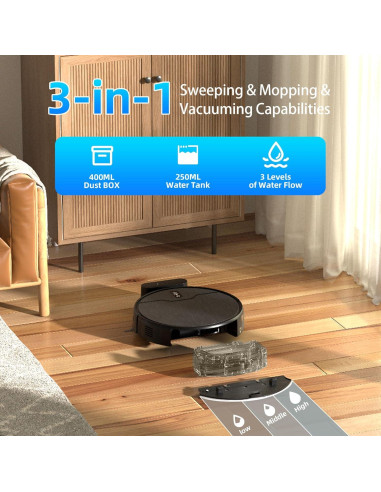 Robot Aspiradora Betboyles V75S 3 en 1 con Mopa y WiFi