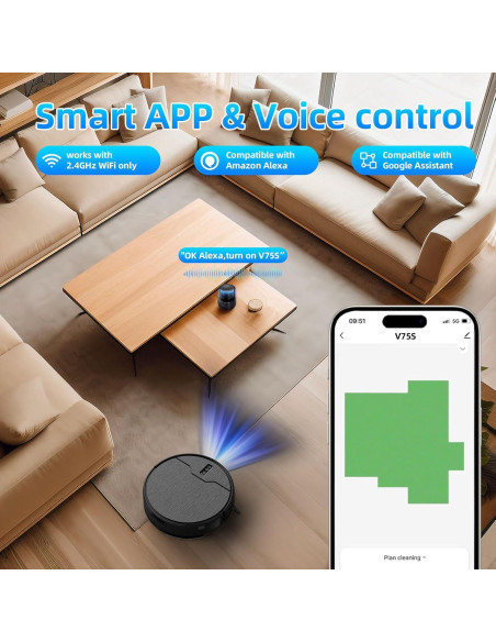 Robot Aspiradora Betboyles V75S 3 en 1 con Mopa y WiFi