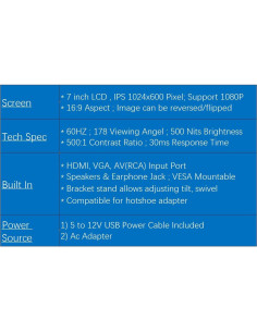 Monitor LONCEVON 7" HDMI VGA 1080P con altavoces 2