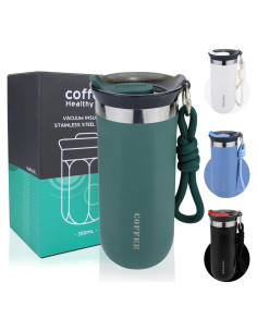 Taza de Café de Viaje Disoza 500ml Verde Aislada a Prueba de Derrames