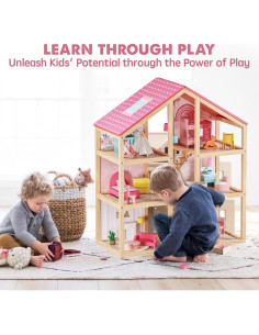 Casa de Muñecas de Madera Tiny Land 6 Habitaciones 30 Accesorios 2