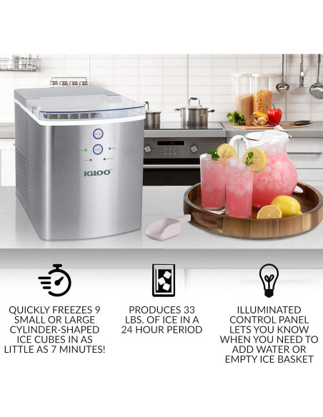 Máquina de Hielo Igloo IGLICEB33SS - 14,97 kg/día - Acero Inoxidable