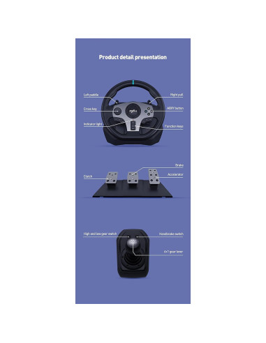 Volante de Carreras PXN V9 con Pedales y Palanca 270/900