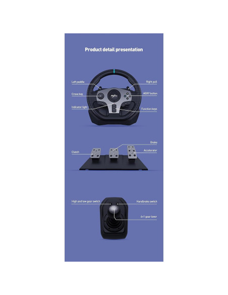 Volante de Carreras PXN V9 con Pedales y Palanca 270/900