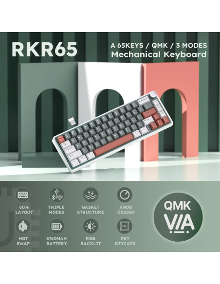 Teclado Mecánico RK Royal Kludge R65 Inalámbrico 60% Verde