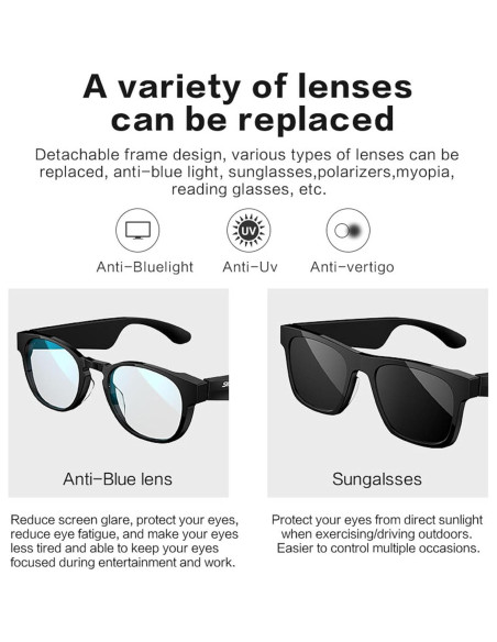 Gafas Inteligentes SKCT con Audio Bluetooth y Lentes Intercambiables