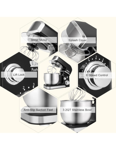 Batidora de pie Kitchen in the box 3L 6 velocidades Negro