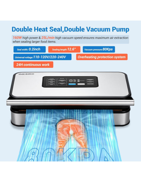 Selladora al Vacío INKBIRD 160W Automática con Doble Bomba