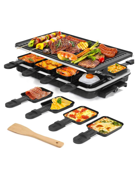 Parrilla Raclette Eléctrica TONZE 1300W 2 en 1 con 8 Sartenes