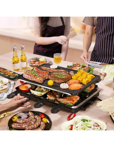 Parrilla Raclette Eléctrica TONZE 1300W 2 en 1 con 8 Sartenes