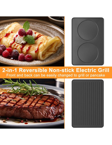 Parrilla Raclette Eléctrica TONZE 1300W 2 en 1 con 8 Sartenes