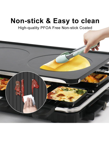 Parrilla Raclette Eléctrica TONZE 1300W 2 en 1 con 8 Sartenes