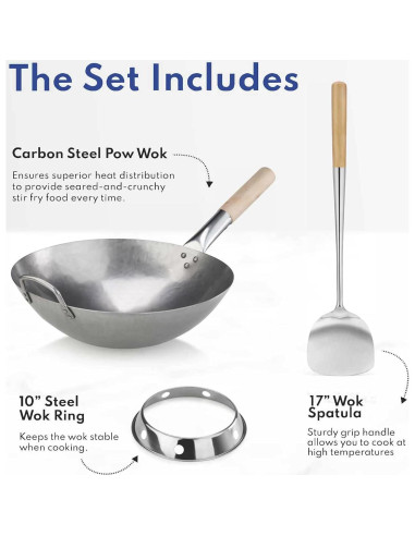 Wok de Acero al Carbono Nuevo Star 1028720 35,56 cm con Espátula