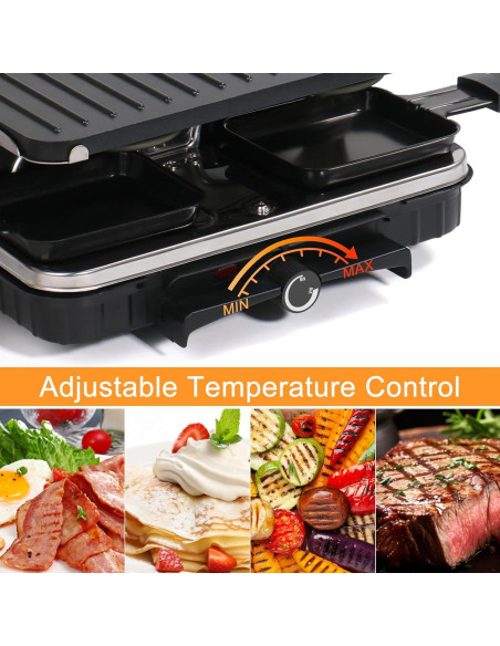 Parrilla Raclette Eléctrica TONZE 1300W 2 en 1 con 8 Sartenes