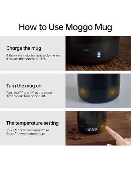 Taza Calentable Muggo 0.35L con Batería y Tapa Antiderrame