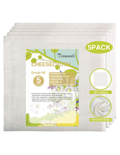Paquete de 5 Telas de Queso Tiawudi 20x20 cm 100% Algodón Reutilizables