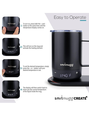 Taza Calentada SmrtMugg CREATE 14 OZ con Carga Inalámbrica