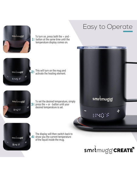 Taza Calentada SmrtMugg CREATE 14 OZ con Carga Inalámbrica