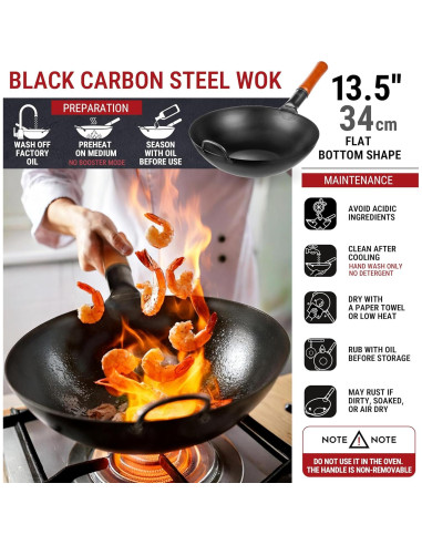 Wok YOSUKATA de Acero al Carbono 34 cm para Saltear
