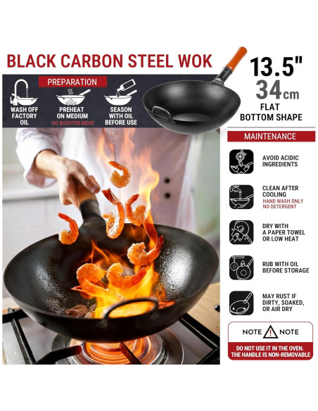 Wok YOSUKATA de Acero al Carbono 34 cm para Saltear