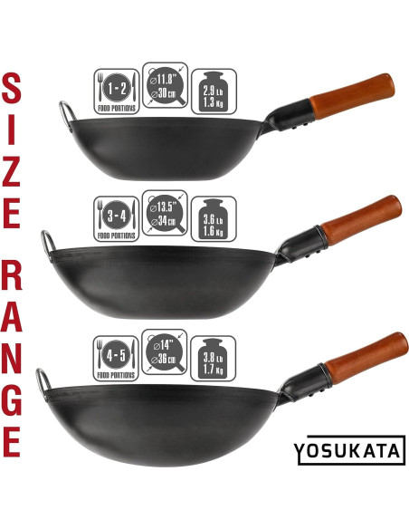 Wok YOSUKATA de Acero al Carbono 34 cm para Saltear