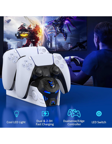 Estación de Carga Doble PS5 Svetaecho con LED - Carga Rápida