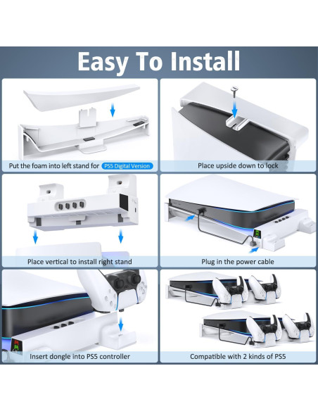Soporte Horizontal OIVO para PS5 con Cargador Doble y Ventilador