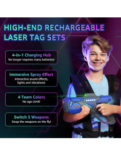 Juego de Laser Tag JakMean 4 Pistolas y Chalecos Recargables 2