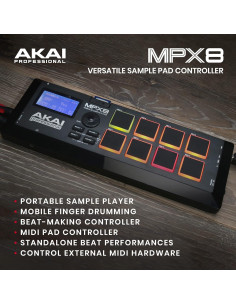 Controlador Akai MPX8 con 8 Pads Sensibles y MIDI 2