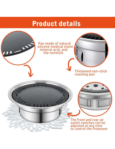 Parrilla BBQ Panghuhu88 35 cm Carbón Portátil Anti-adherente