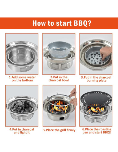 Parrilla BBQ Panghuhu88 35 cm Carbón Portátil Anti-adherente