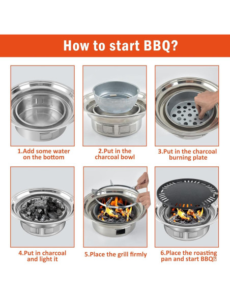 Parrilla BBQ Panghuhu88 35 cm Carbón Portátil Anti-adherente