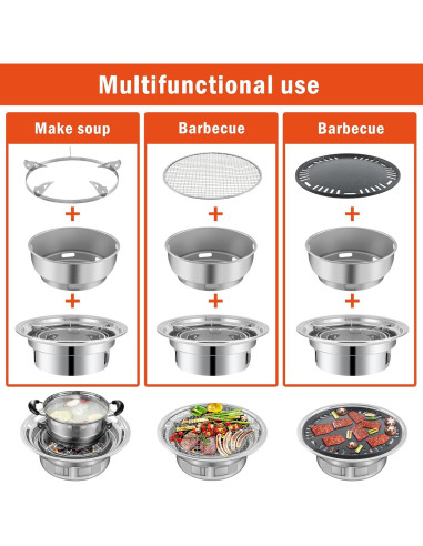 Parrilla BBQ Panghuhu88 35 cm Carbón Portátil Anti-adherente