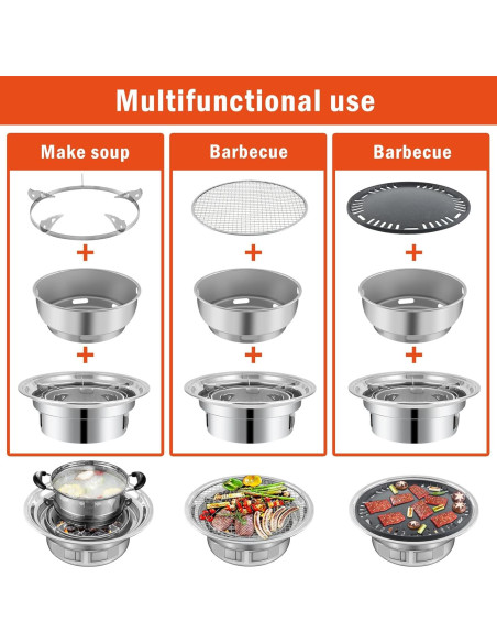 Parrilla BBQ Panghuhu88 35 cm Carbón Portátil Anti-adherente