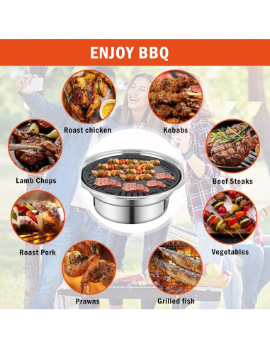 Parrilla BBQ Panghuhu88 35 cm Carbón Portátil Anti-adherente