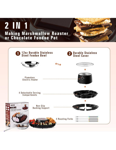 Juego de Fondue y S'mores ICRINA 280W con Control de Temperatura