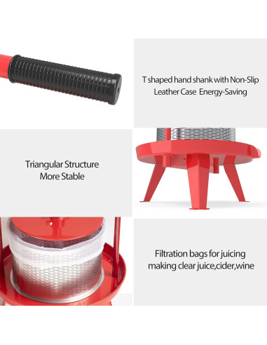 Prensa de Frutas y Vino EJWOX 9L Acero Inoxidable Rojo